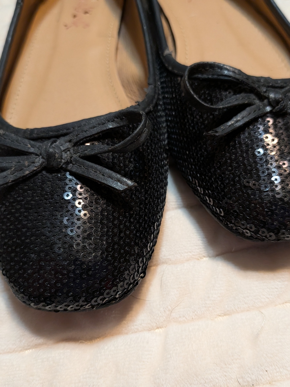 Black Sequin Ballet Flats with Bow